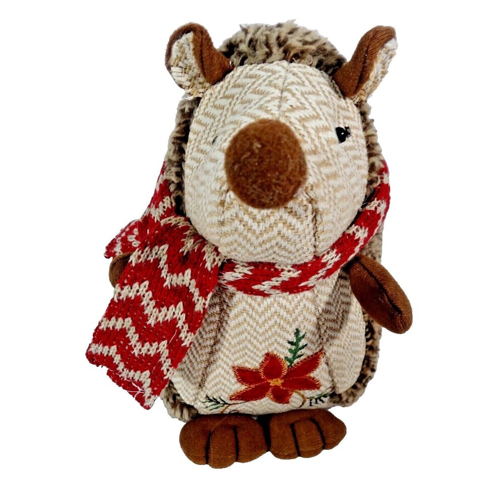 Dan Dee Christmas Hedgehog Plush Embroidered Poinsettia Scarf Weighted 9-in Gift